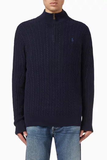Cable-knit Quarter-zip Sweater in Cotton