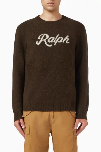 Logo-intarsia Crew-neck Sweater in Wool-blend