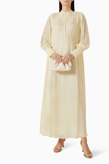 Clover Embroidered Maxi Dress in Georgette