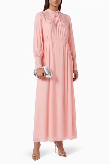 Clover Embroidered Maxi Dress in Georgette