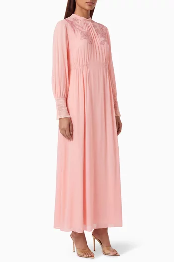 Clover Embroidered Maxi Dress in Georgette