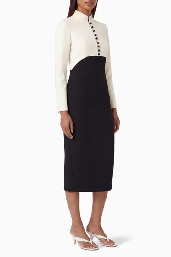 Tailored Button-front Midi Dress