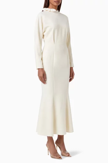 Neck-tie Fishtail Midi Dress