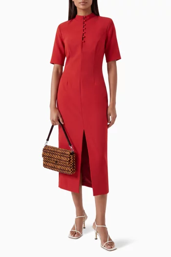 Tailored Button-front Midi Dress