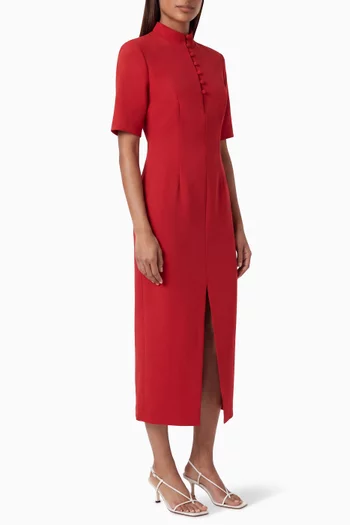 Tailored Button-front Midi Dress