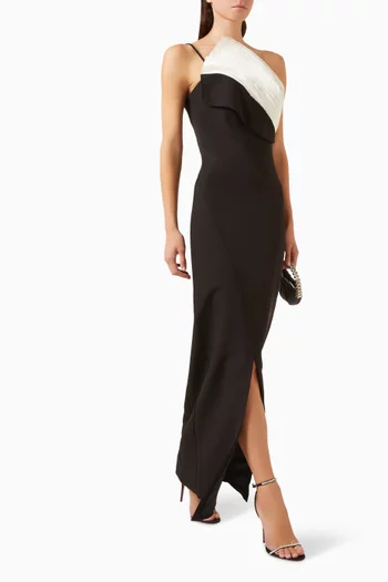 Contrast One-shoulder Maxi Dress