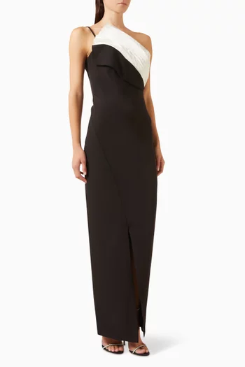 Contrast One-shoulder Maxi Dress