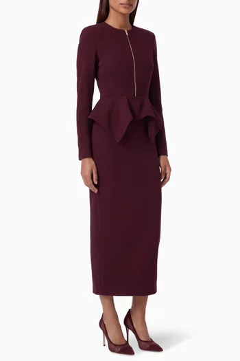 Peplum Tailored Midi Dress  in Cotton