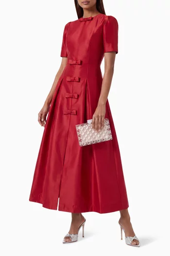 Bow-detail Pleated Maxi Dress