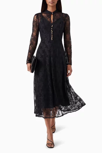 Lace Overlay Midi Dress