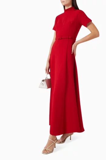 Belted High-neck Midi Dress