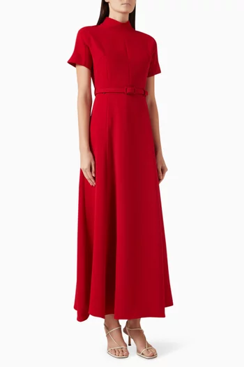 Belted High-neck Midi Dress