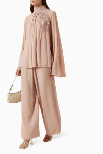Embroidered Blouse & Pants Set in Georgette