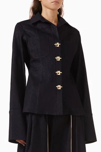 Thalia Sparkly Fitted Shirt in Stretch Denim