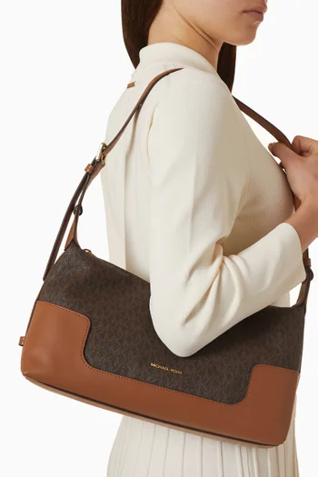 Medium Slouchy Shoulder Bag in Signature Logo Canvas