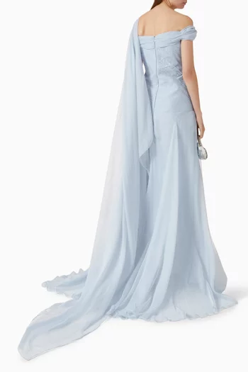 Off-shoulder Gown in Silk Chiffon