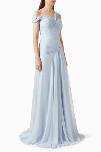 Off-shoulder Gown in Silk Chiffon