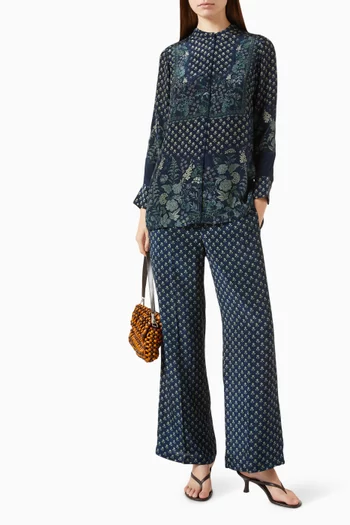 Printed Top & Pants Set in Crepe