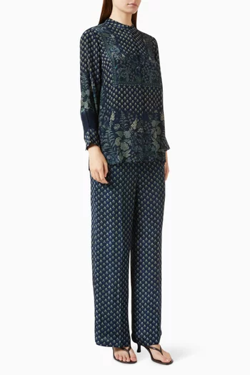 Printed Top & Pants Set in Crepe