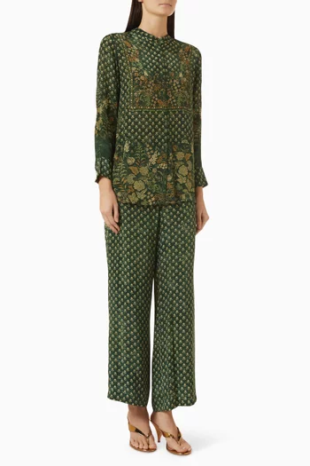 Printed Top & Pants Set in Crepe