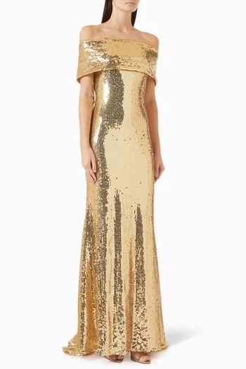 Off-shoulder Sequin Gown