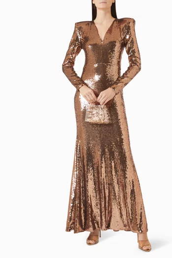 V-neck Sequin Gown