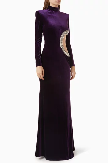 Diamond-trim Cutout Maxi Dress in Velvet