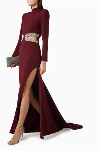 Cutout Diamond-trim Maxi Dress in Crepe