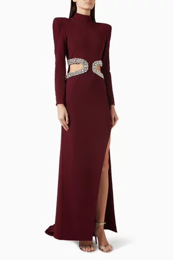 Cutout Diamond-trim Maxi Dress in Crepe