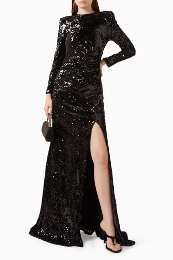 Long Sleeve Sequin Gown