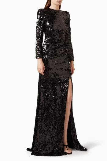 Long Sleeve Sequin Gown