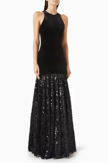 Racer Sequin Gown in Velvet