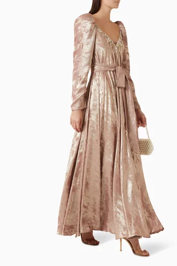 Embellished Metallic Belted Dress