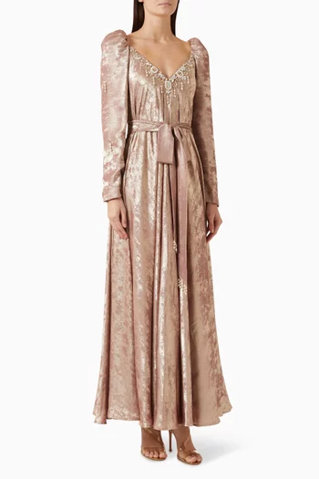 Embellished Metallic Belted Dress