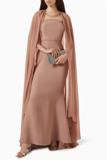 Bead-embellished Cape & Dress Set