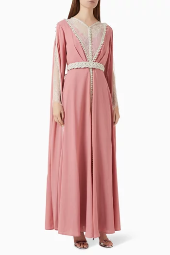 Embellished Lace-panel Kaftan