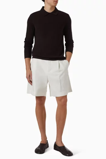 Pleated Herringbone Shorts in Denim