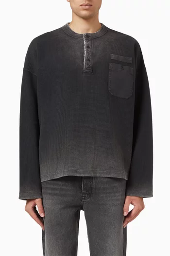 Waffle-knit Henley Sweatshirt in Cotton