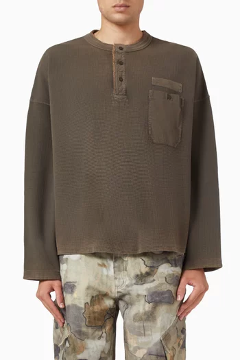 Waffle-knit Henley Sweatshirt in Cotton