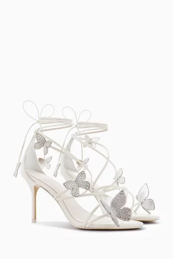 VANESSA SANDAL MID HEEL STILETTO IN 85MM WITH CRYSTAL BUTTERFLIES AND ANKLE WRAP AROUND STRAP IN LEATHER:Silver:36|220094542