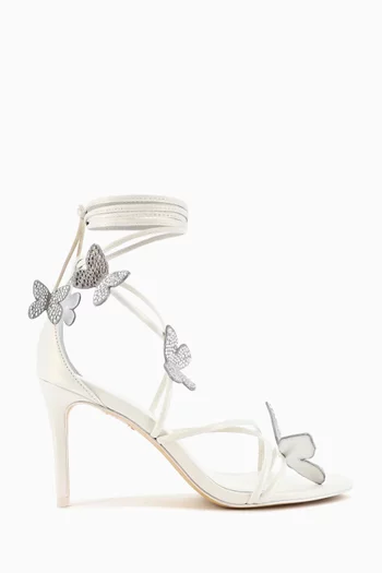 VANESSA SANDAL MID HEEL STILETTO IN 85MM WITH CRYSTAL BUTTERFLIES AND ANKLE WRAP AROUND STRAP IN LEATHER:Silver:36|220094542