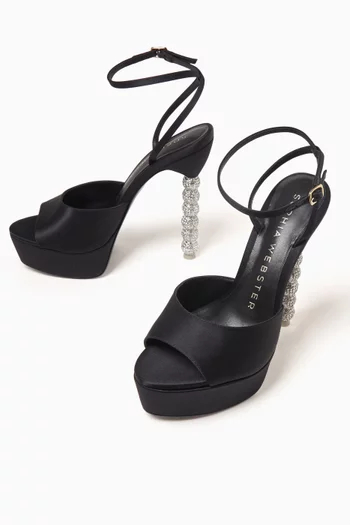 EFFIE CRYSTAL PLATFORM SANDAL HIGH HEEL IN 140MM IN SATIN WITH CRYSTAL DETAILS ON THE HEEL:BLK:41|220094536