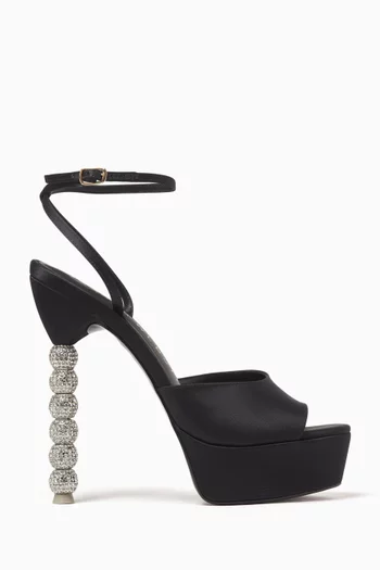 EFFIE CRYSTAL PLATFORM SANDAL HIGH HEEL IN 140MM IN SATIN WITH CRYSTAL DETAILS ON THE HEEL:BLK:41|220094536