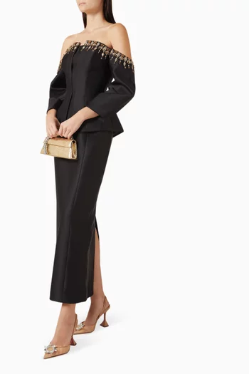 Embellished Off-shoulder Dress in Bamboo Taffeta