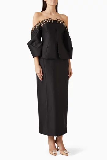 Embellished Off-shoulder Dress in Bamboo Taffeta