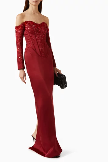 Embellished Off-shoulder Corset Gown