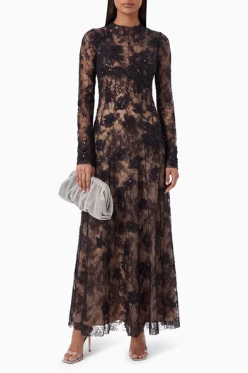 Aziza Embellished Dress in Floral Lace