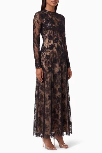 Aziza Embellished Dress in Floral Lace