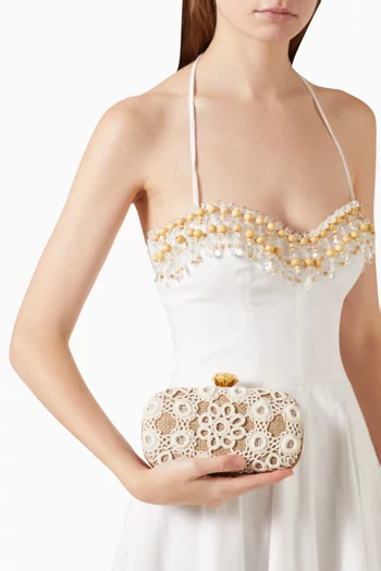 Haloes Crochet Box Clutch in Straw
