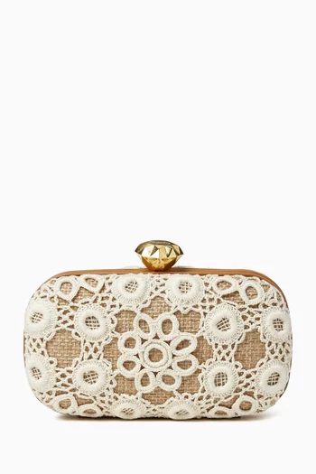 Haloes Crochet Box Clutch in Straw